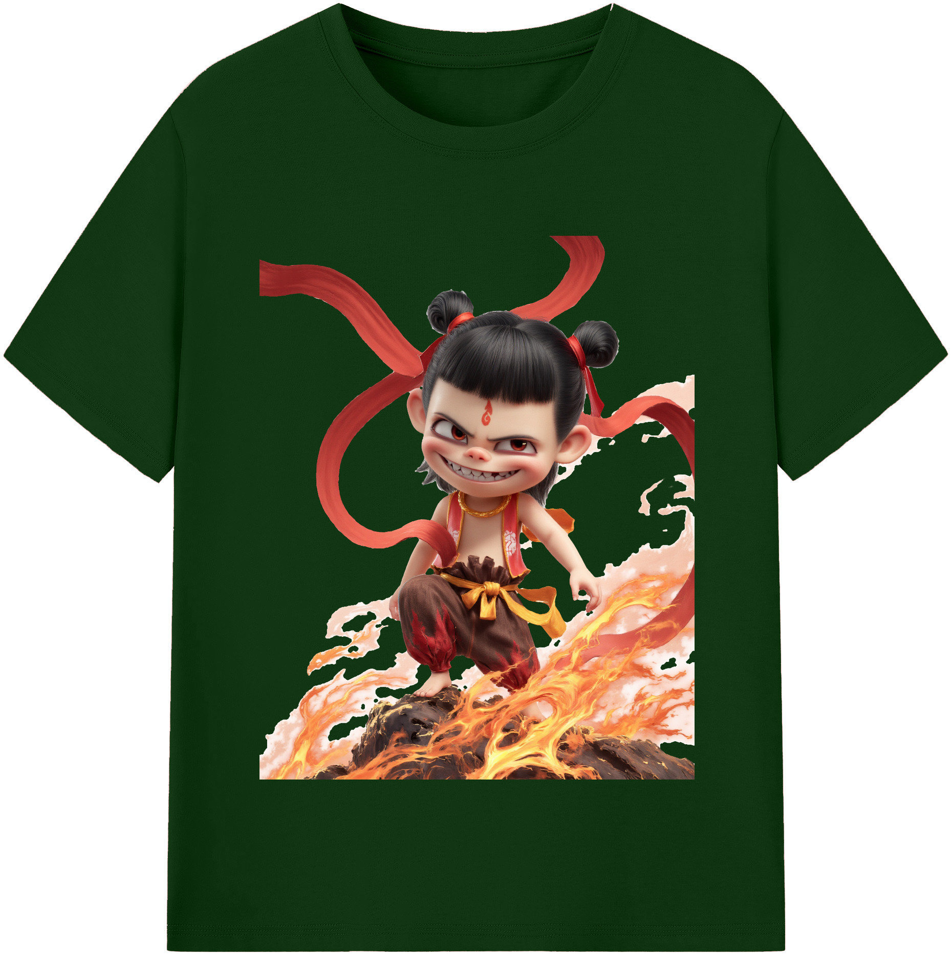 （画像用） Ne Zha 2 ナタ 魔童の大暴れ 綿100％半袖Tシャツ（フロントプリント）